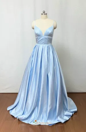 Discount Criss Cross Back Blue Prom Dress