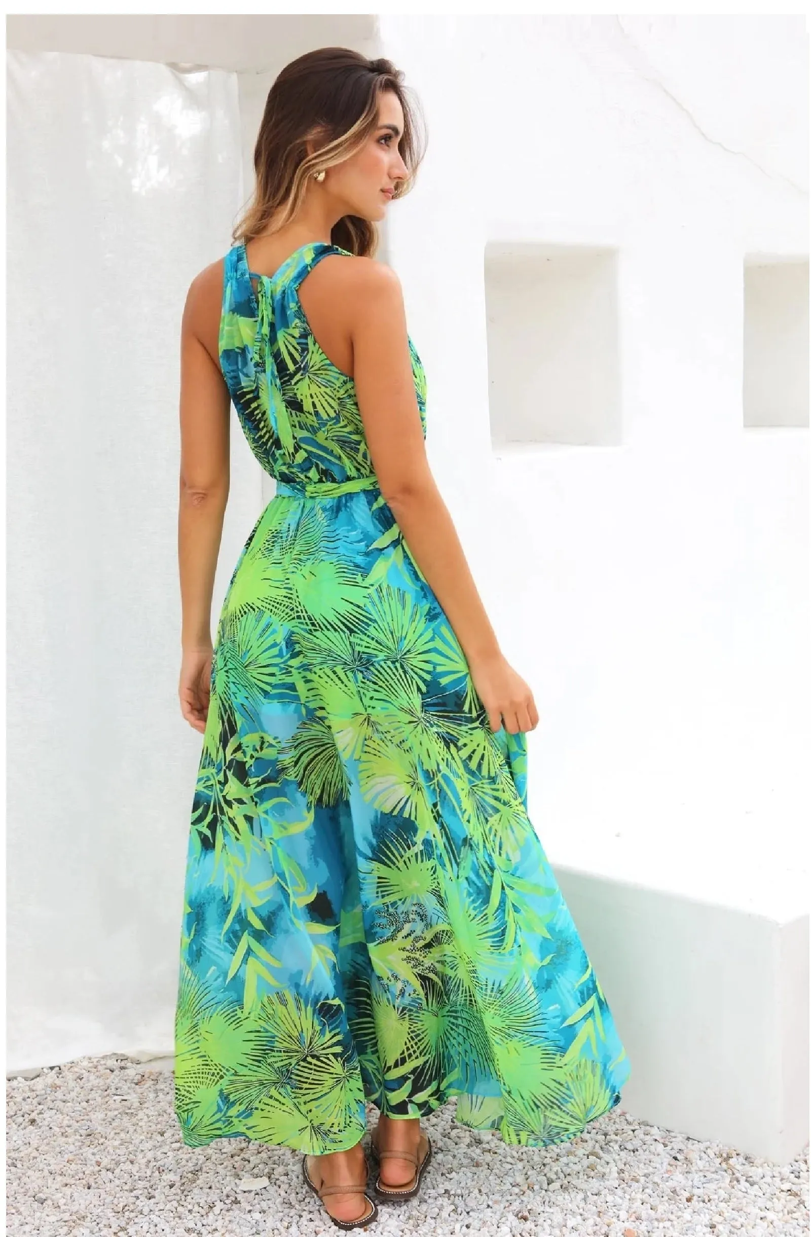 DOLCESSA Teal Oasis Crystal Maxi Dress