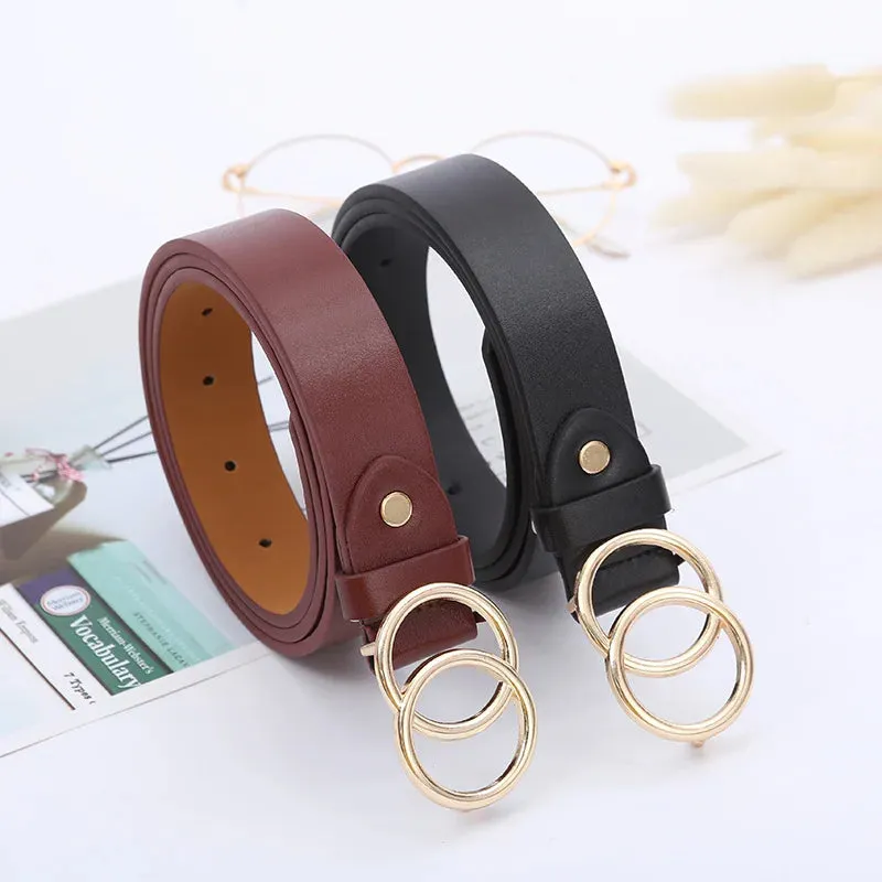 Double Round Buckle Women's Casual Belt – Effortless Style with a Modern Twist