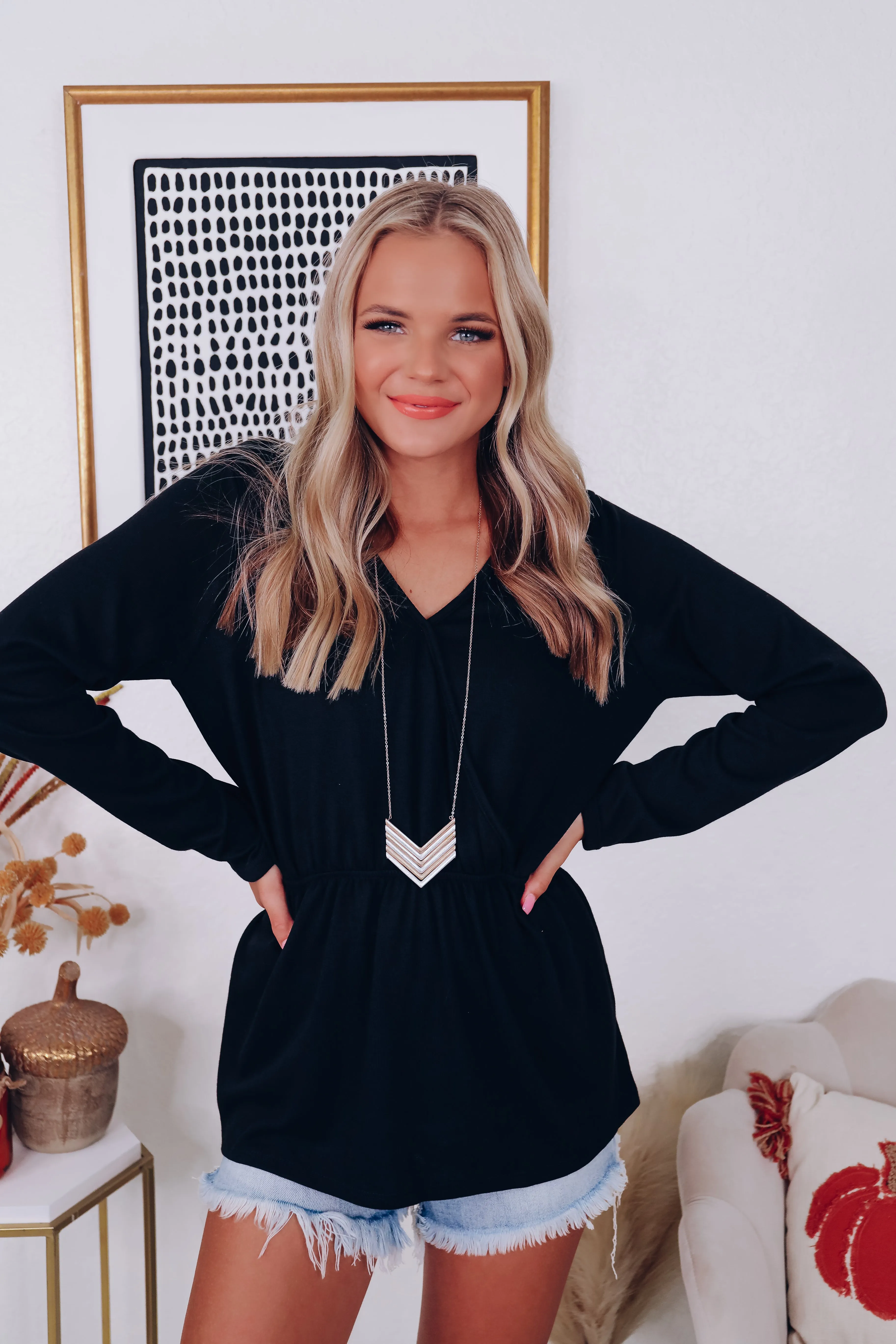 Down To Business Long Sleeve Top - Black