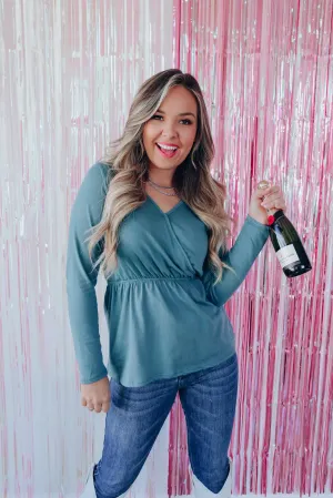 Down To Business Long Sleeve Top - Teal