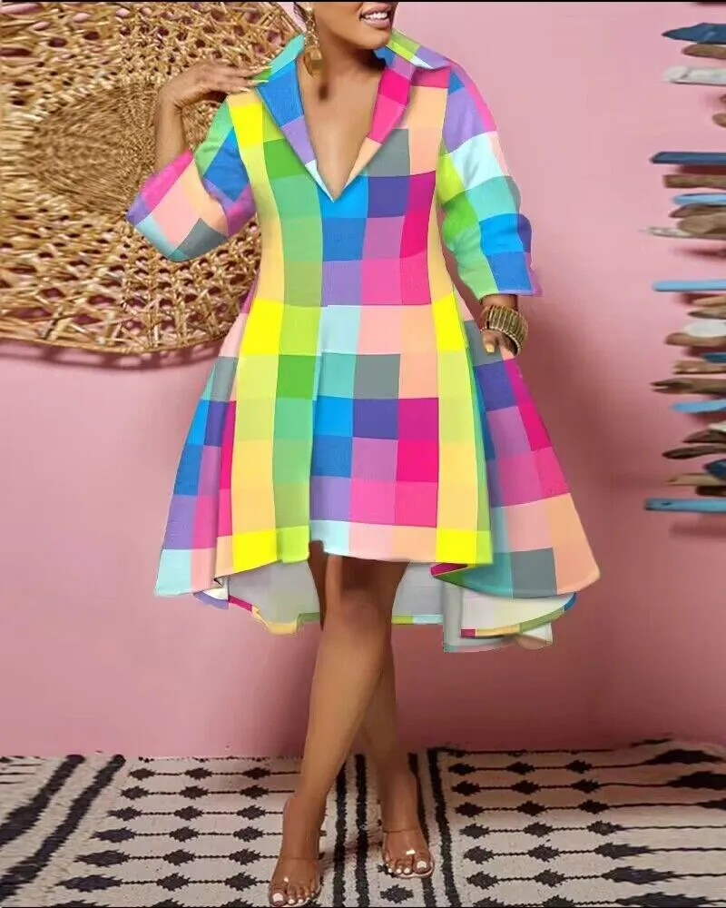 Dress for Women 2023 NEW Casual Plus Size Abstract Print Flowy Shirt Dress Vestidos De Mujer Elegant Boho Mini Robe Female