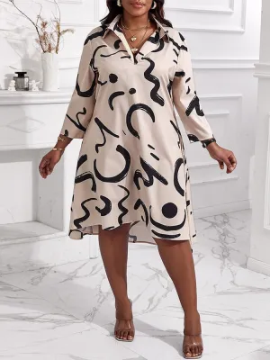 Dress for Women 2023 NEW Casual Plus Size Abstract Print Flowy Shirt Dress Vestidos De Mujer Elegant Boho Mini Robe Female