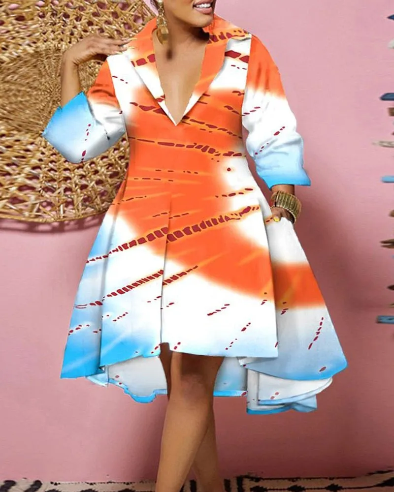 Dress for Women 2023 NEW Casual Plus Size Abstract Print Flowy Shirt Dress Vestidos De Mujer Elegant Boho Mini Robe Female