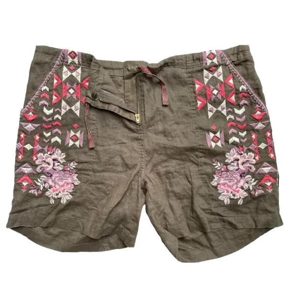 DRIFTWOOD Trevor Shorts Women Medium Green Hippie Boho Floral Linen Free People