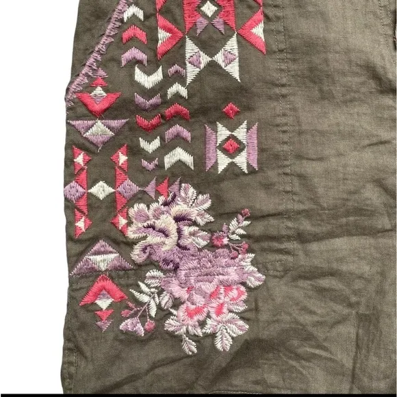 DRIFTWOOD Trevor Shorts Women Medium Green Hippie Boho Floral Linen Free People