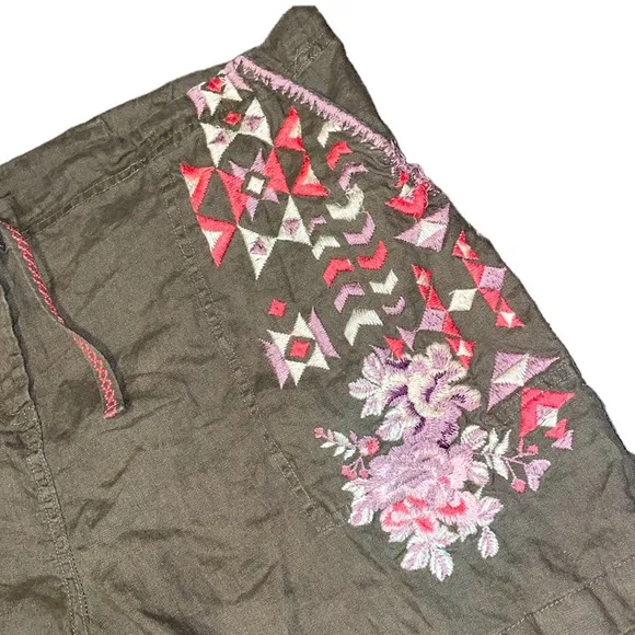 DRIFTWOOD Trevor Shorts Women Medium Green Hippie Boho Floral Linen Free People