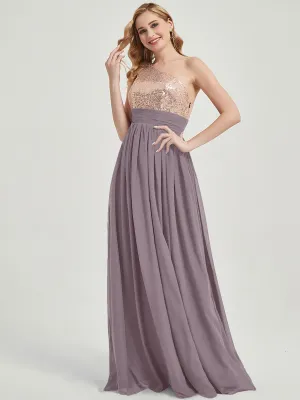 Dusk One-Shoulder Sleeveless Chiffon Sequin Maxi Bridesmaid Dress