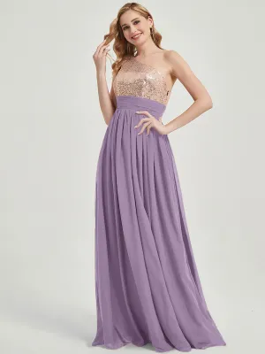 Dusty Purple One-Shoulder Sleeveless Chiffon Sequin Bridesmaid Dress