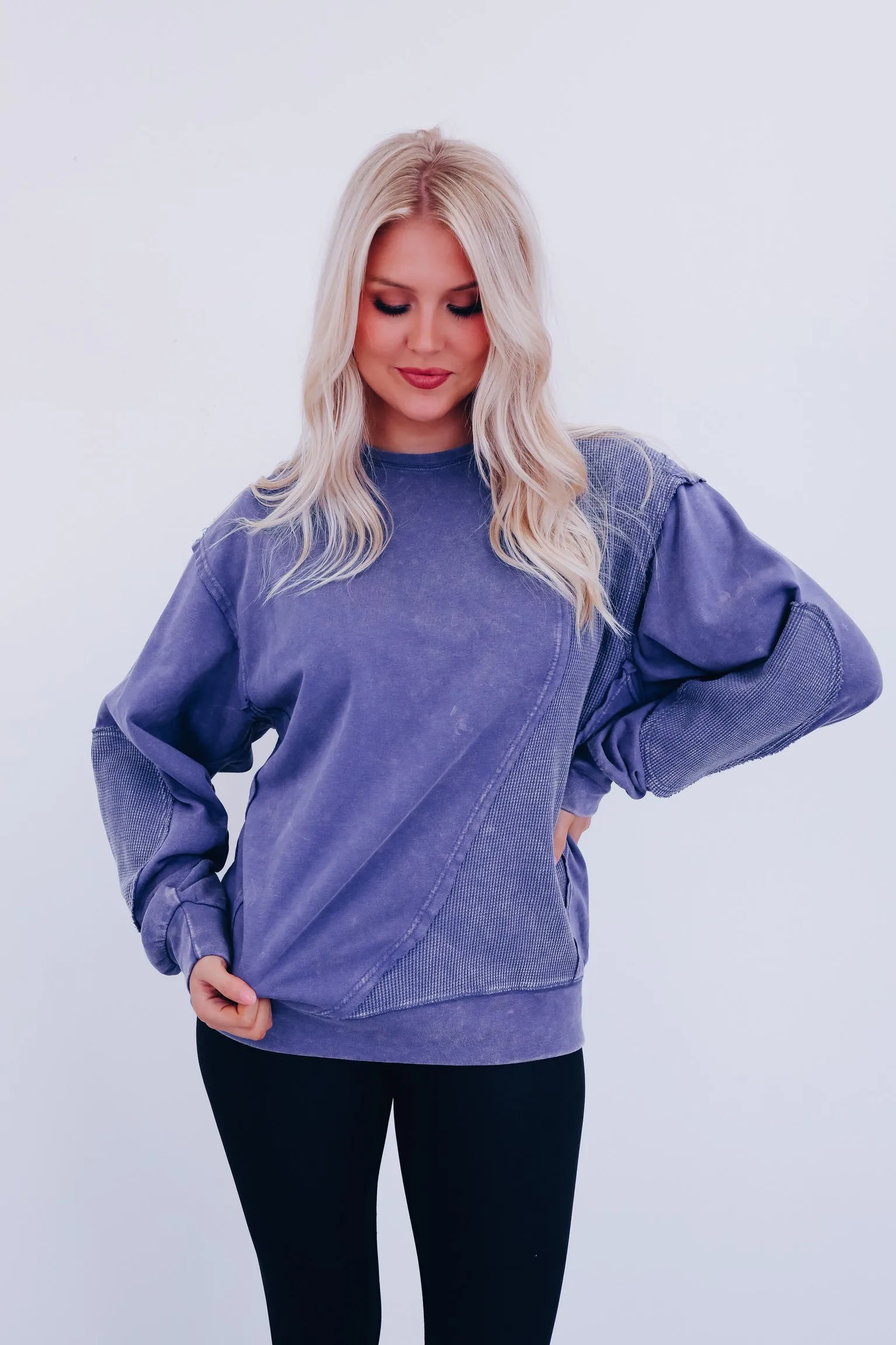 Eddie Vintage Patch Mineral Wash Top - Blue