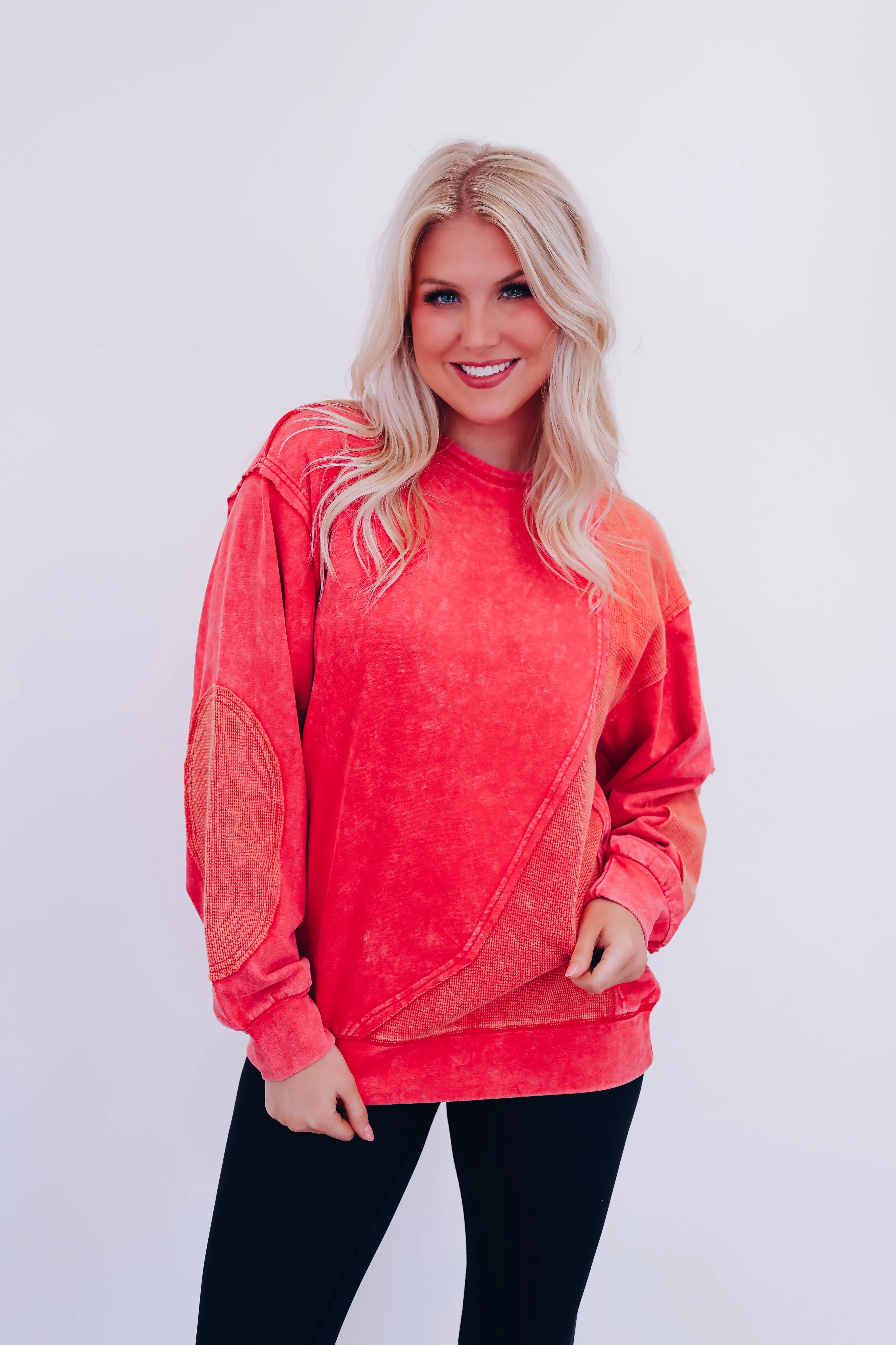 Eddie Vintage Patch Mineral Wash Top - Red