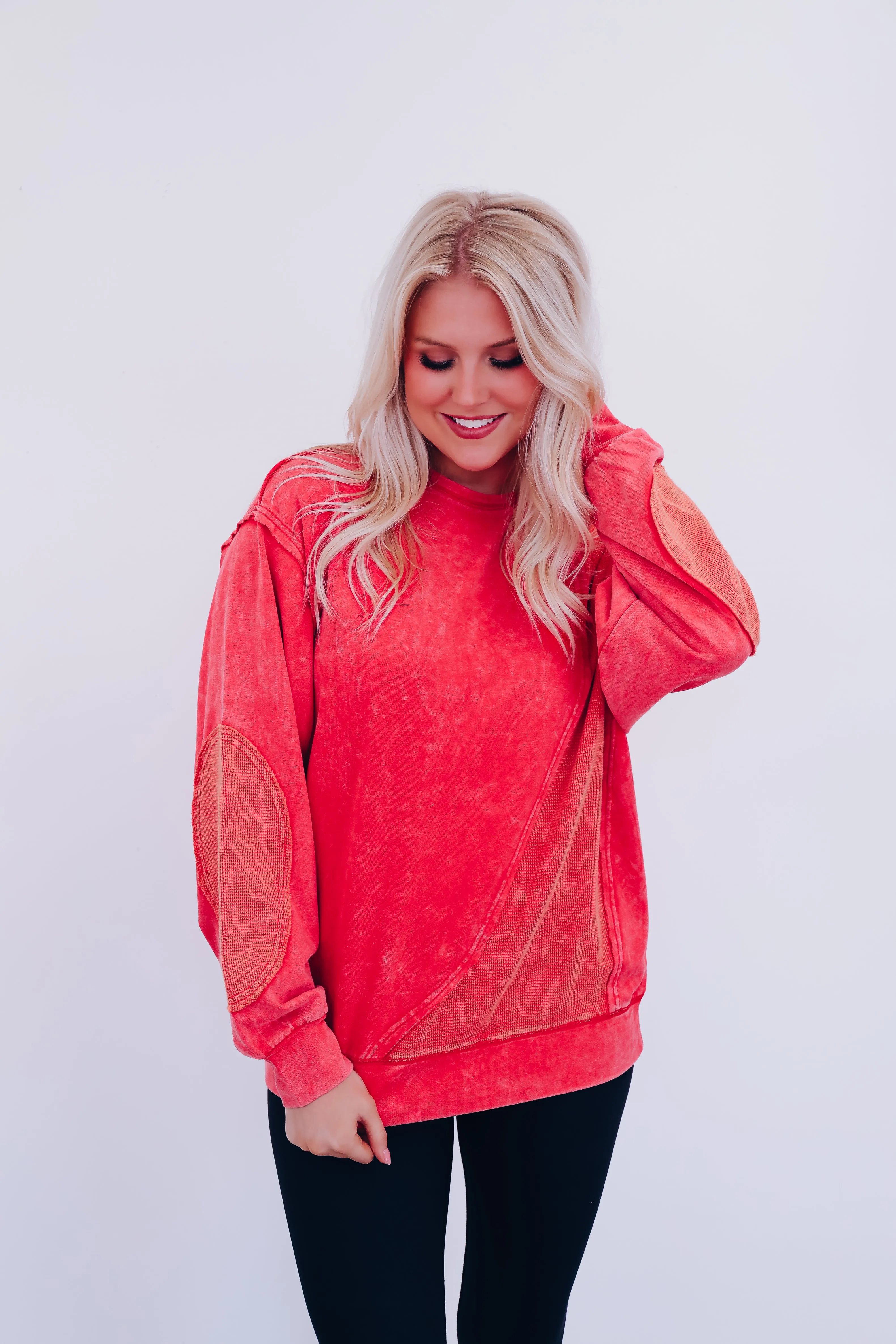 Eddie Vintage Patch Mineral Wash Top - Red