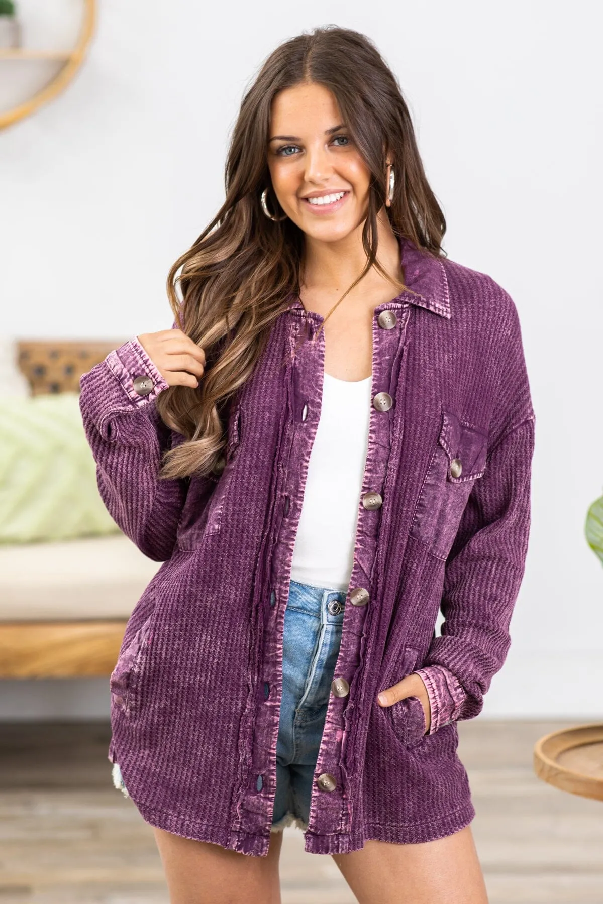 Eggplant Washed Ribbed Shacket