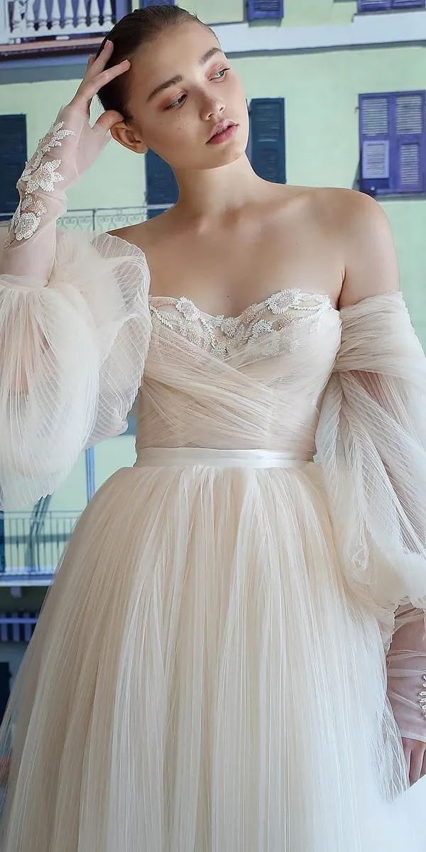 Elegant Flowy Long Sleeves Backless Romantic Long Beach Wedding Dresses