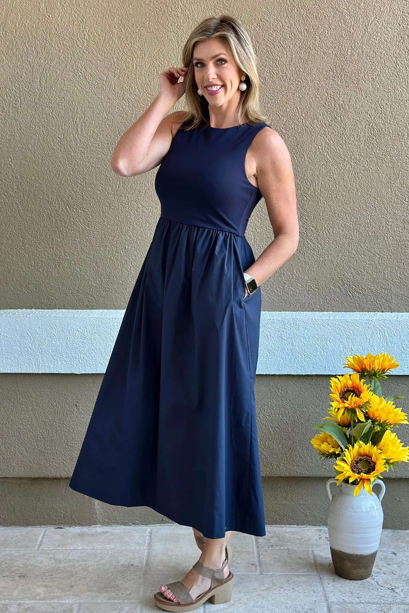 Elevated Ease Mixed Media Midi Dress