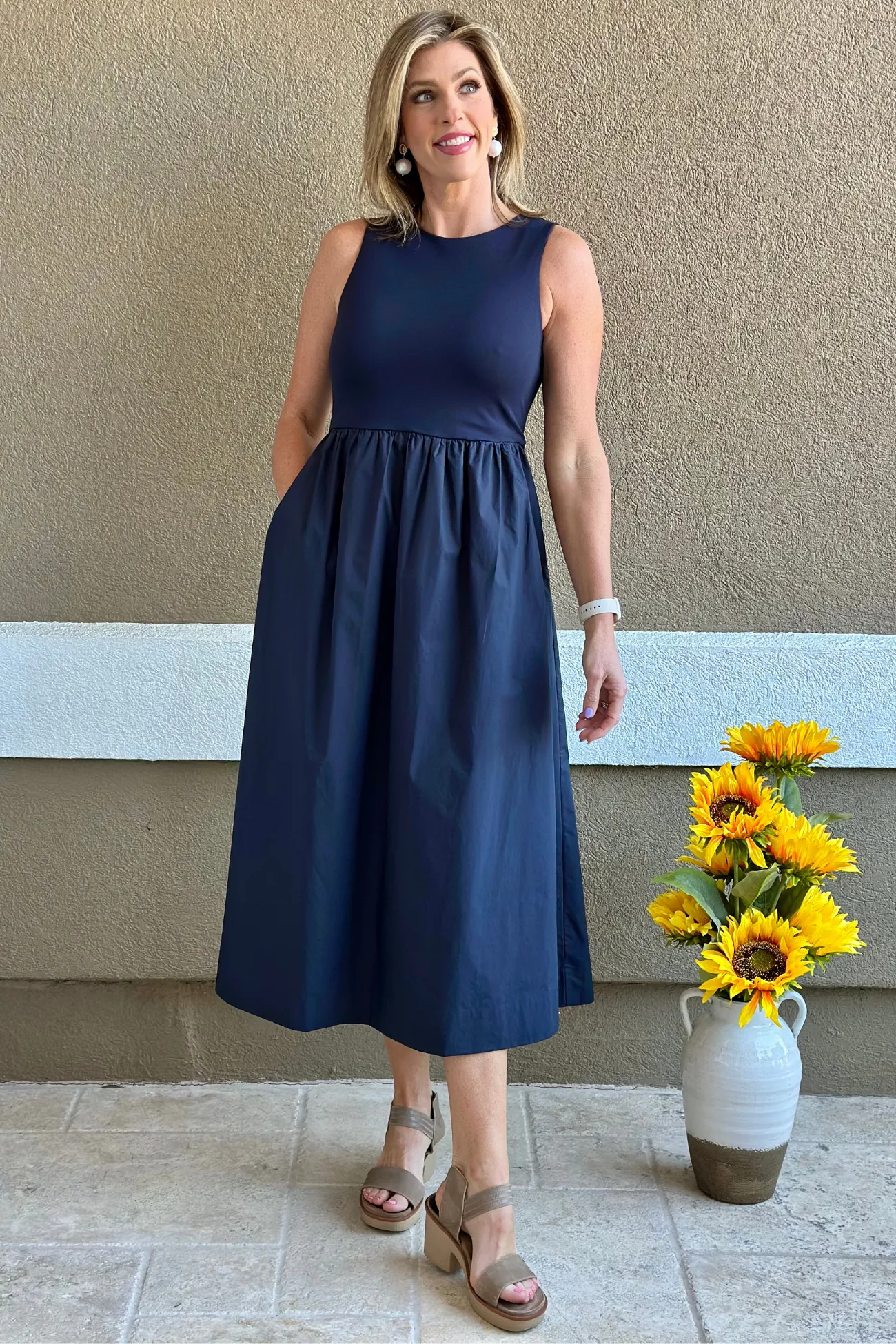 Elevated Ease Mixed Media Midi Dress