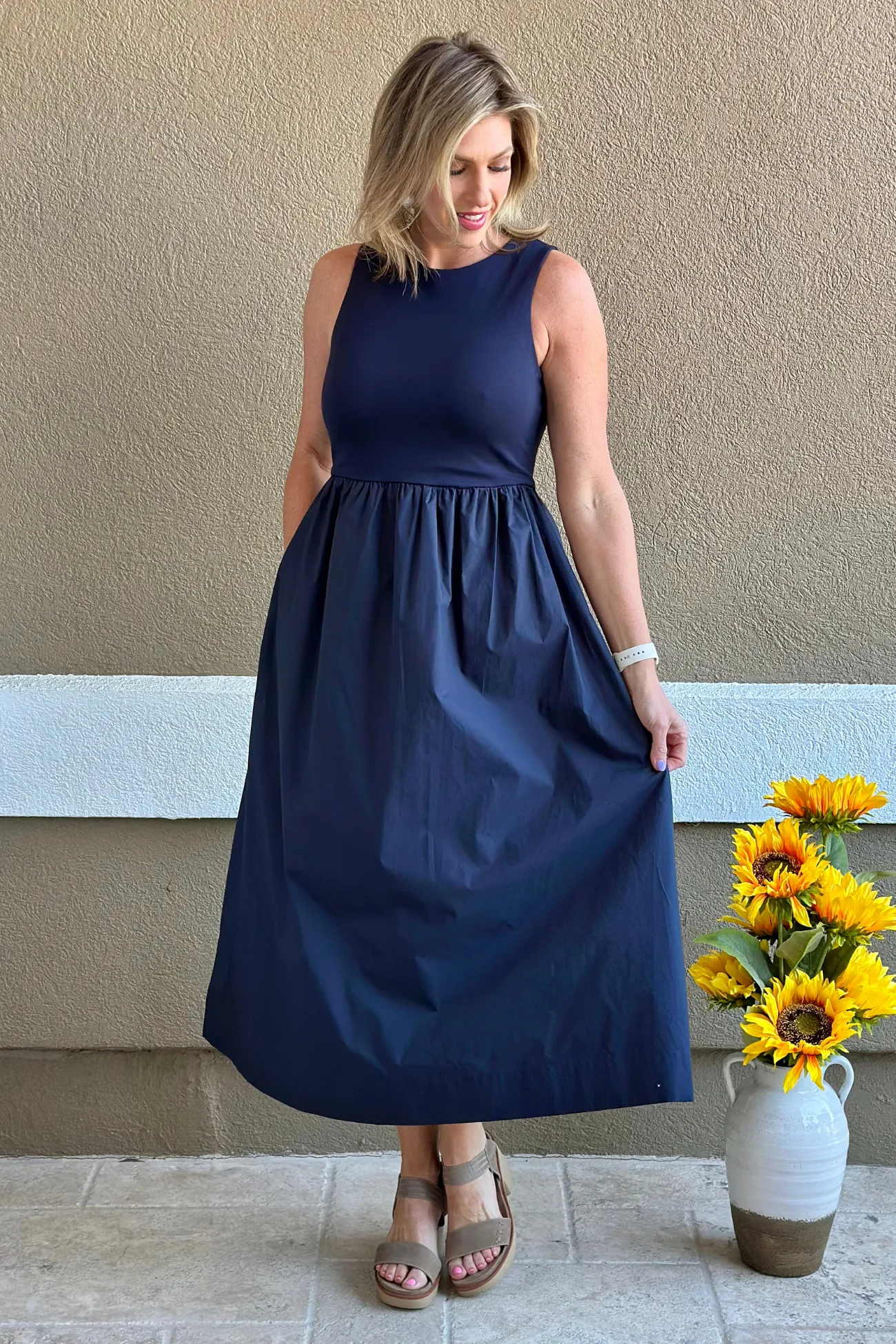 Elevated Ease Mixed Media Midi Dress