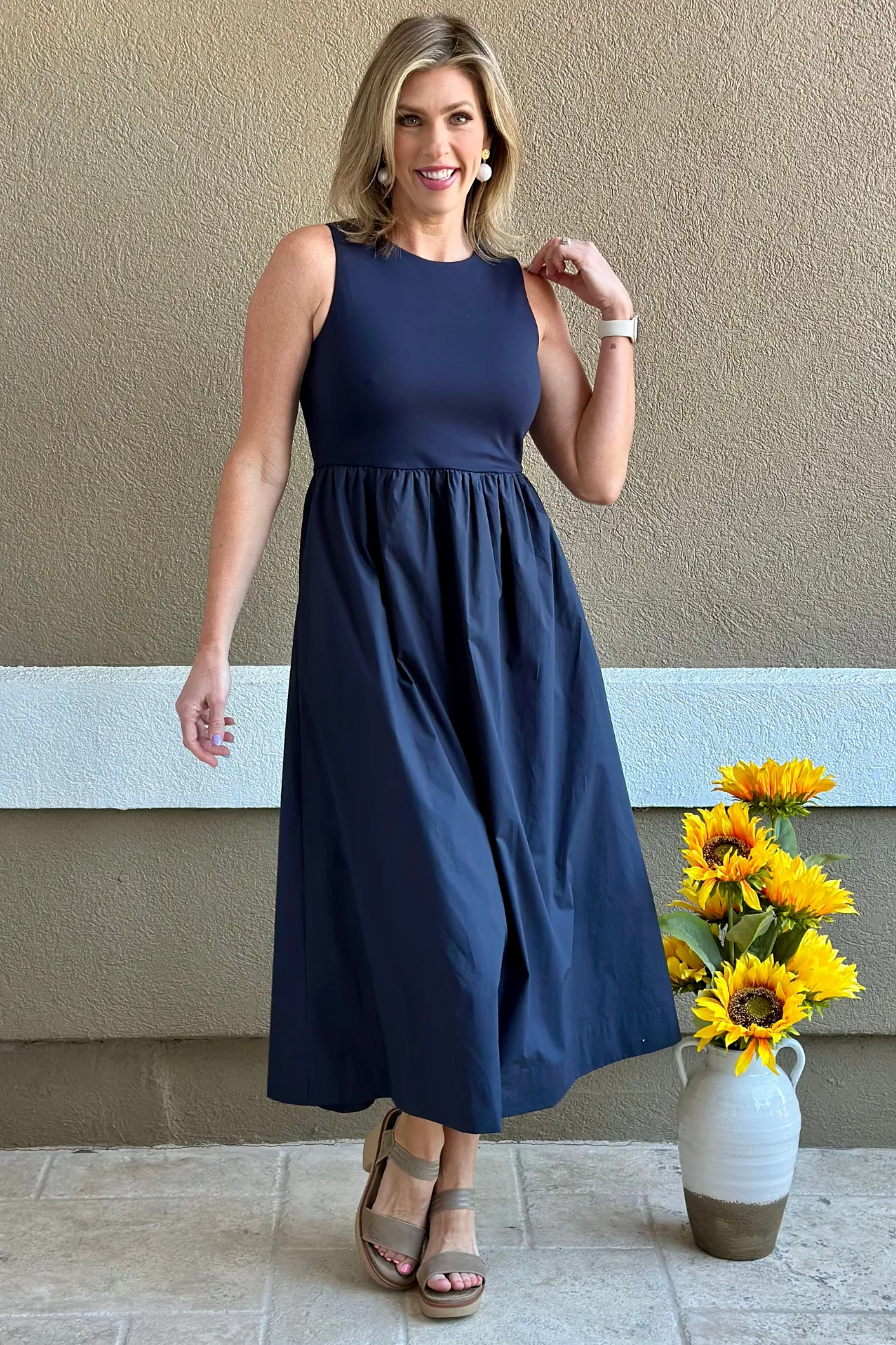 Elevated Ease Mixed Media Midi Dress