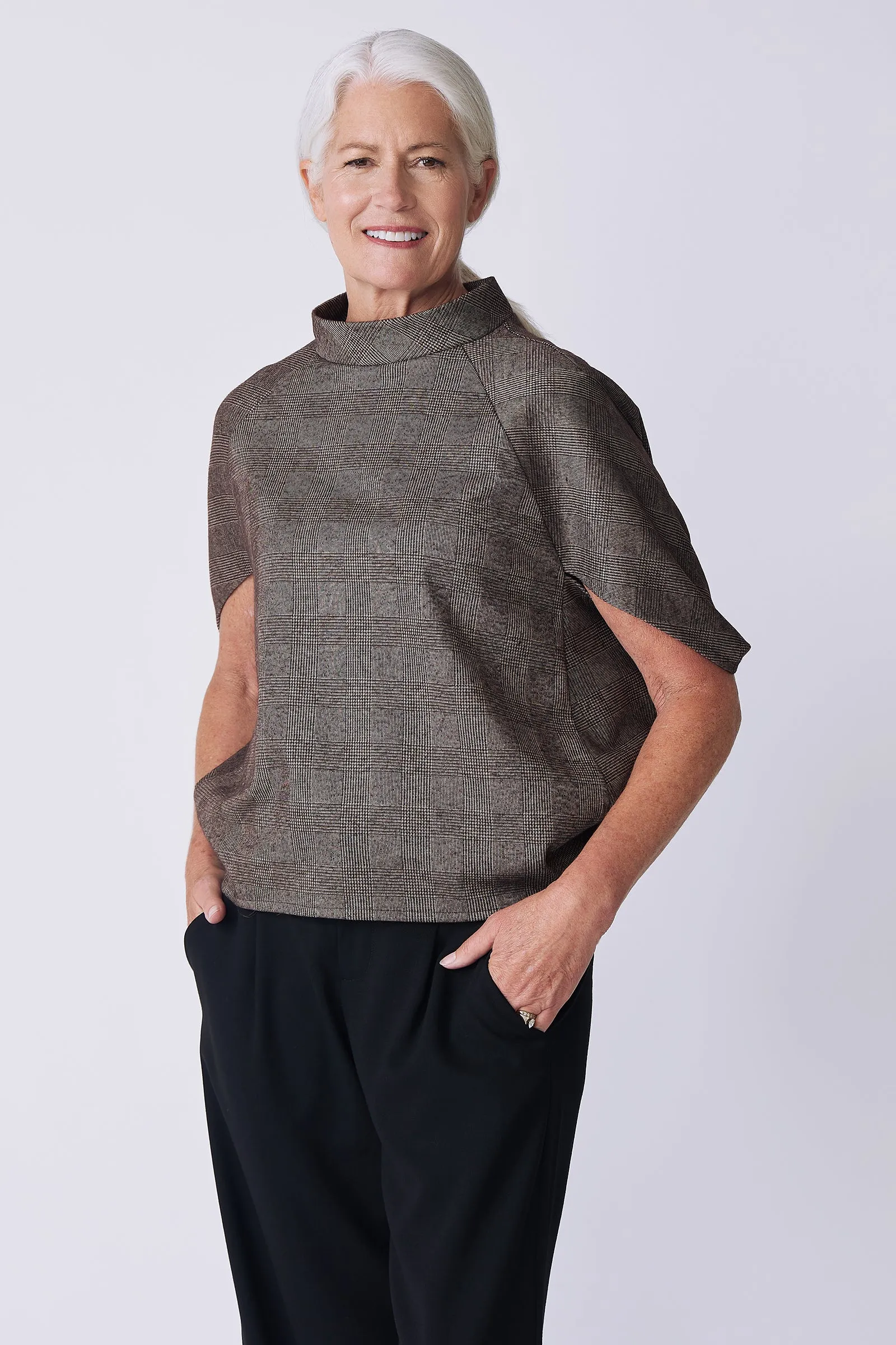 Elsa Cape Top - Brown Plaid