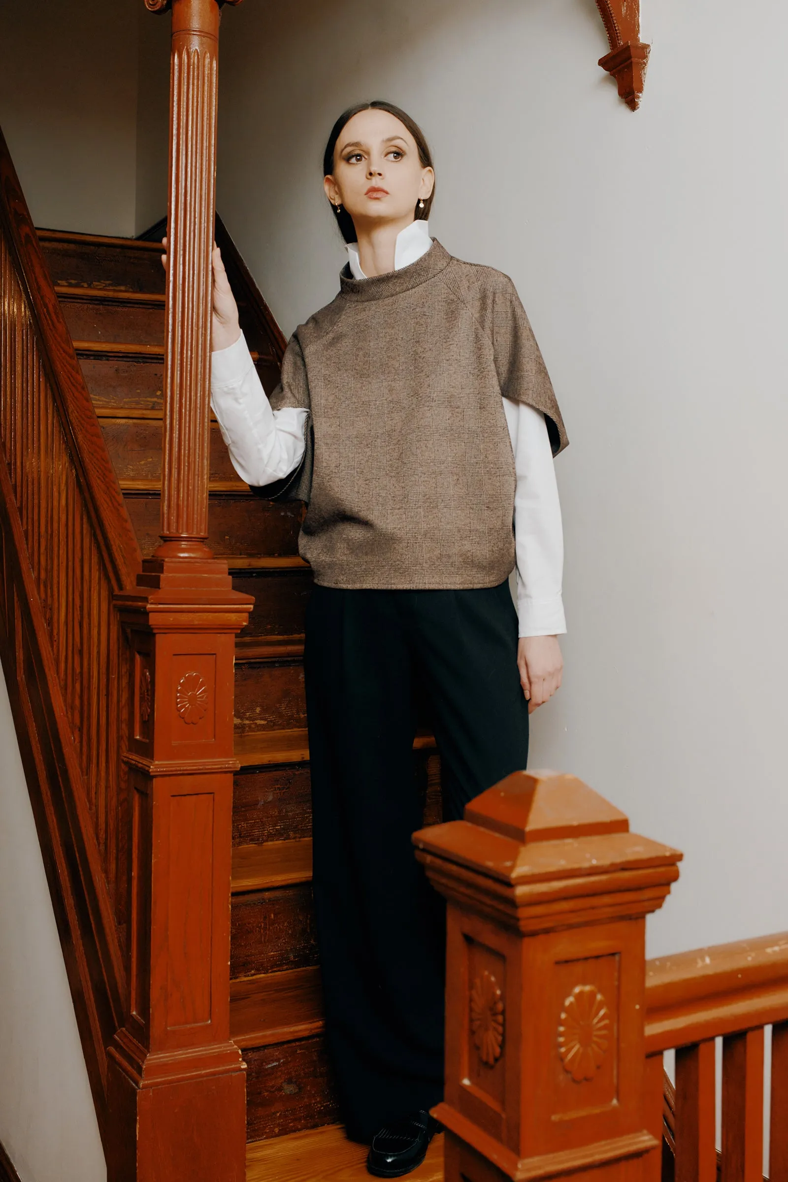 Elsa Cape Top - Brown Plaid