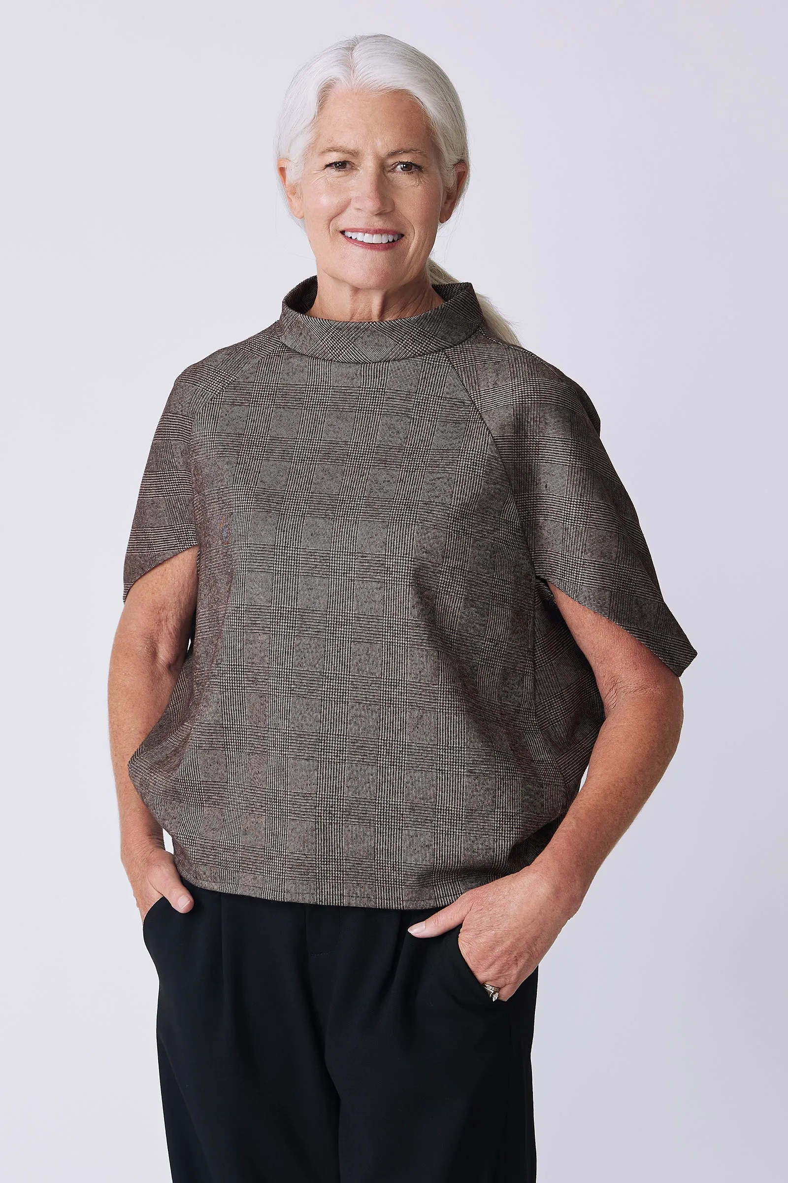 Elsa Cape Top - Brown Plaid