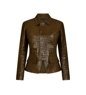 Embossed Leather Fitted Jacket