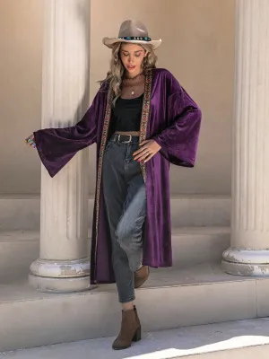 Embroidered Open Front Long Sleeve Cardigan Abaya