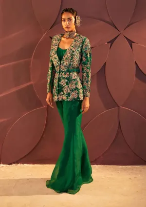 Emerald Green Cutout Blazer And Pant Set