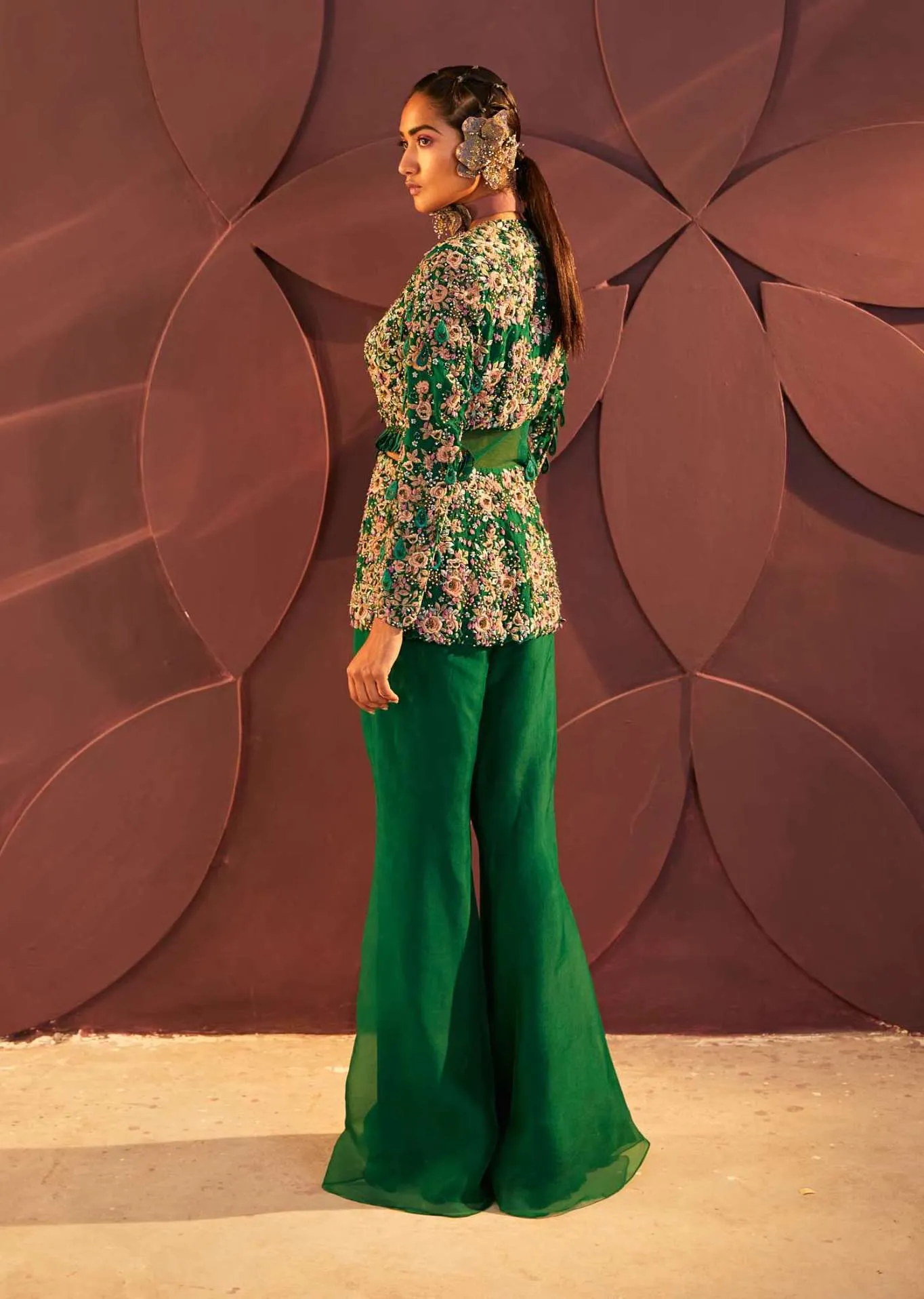 Emerald Green Cutout Blazer And Pant Set