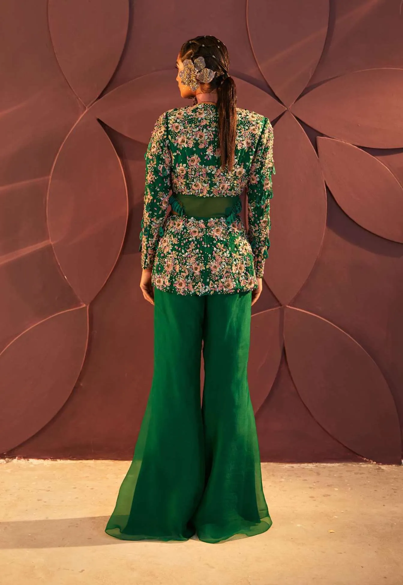 Emerald Green Cutout Blazer And Pant Set