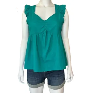 Emerald green solid baby doll top with flutter sleeves