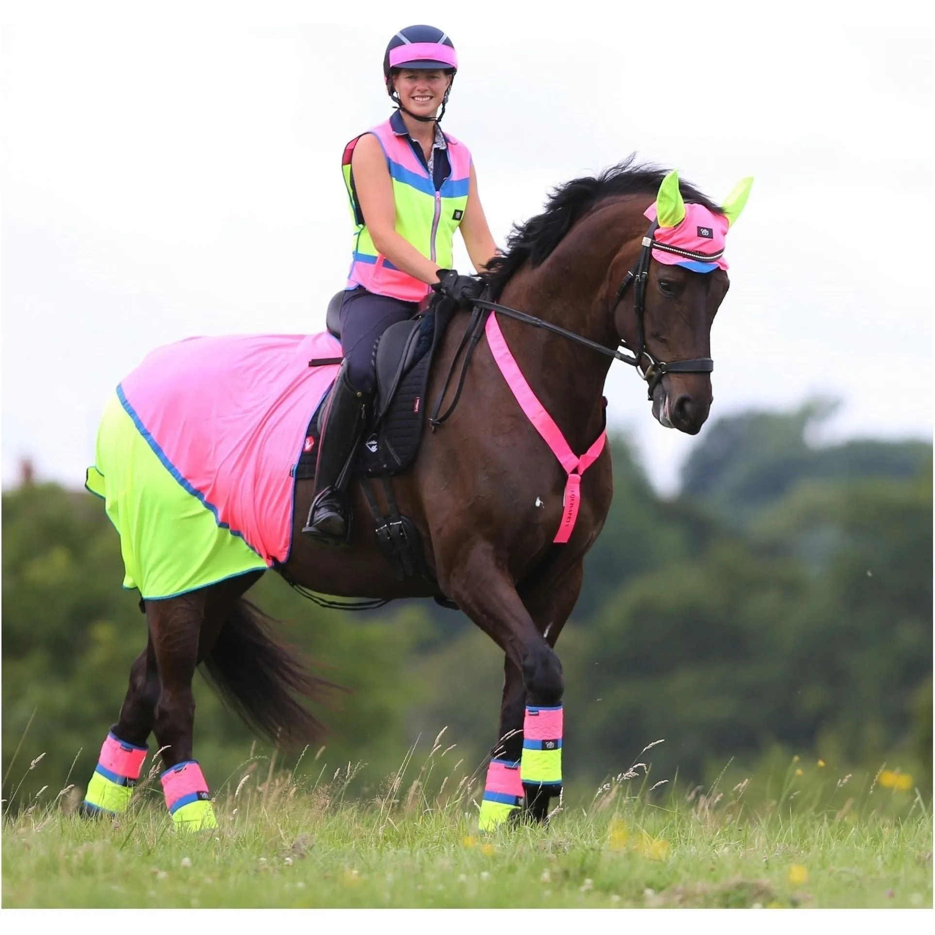 Equisafety Multi Colour Hi Vis Waistcoat  - Pink/yellow