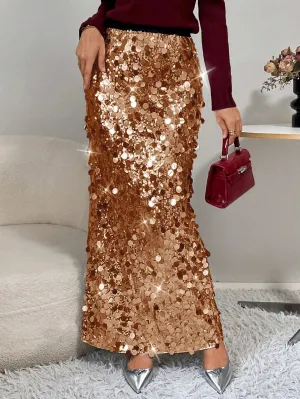 Essnce Women's Sequin Decorated Slim Fit Skirt, For Party & Gathering