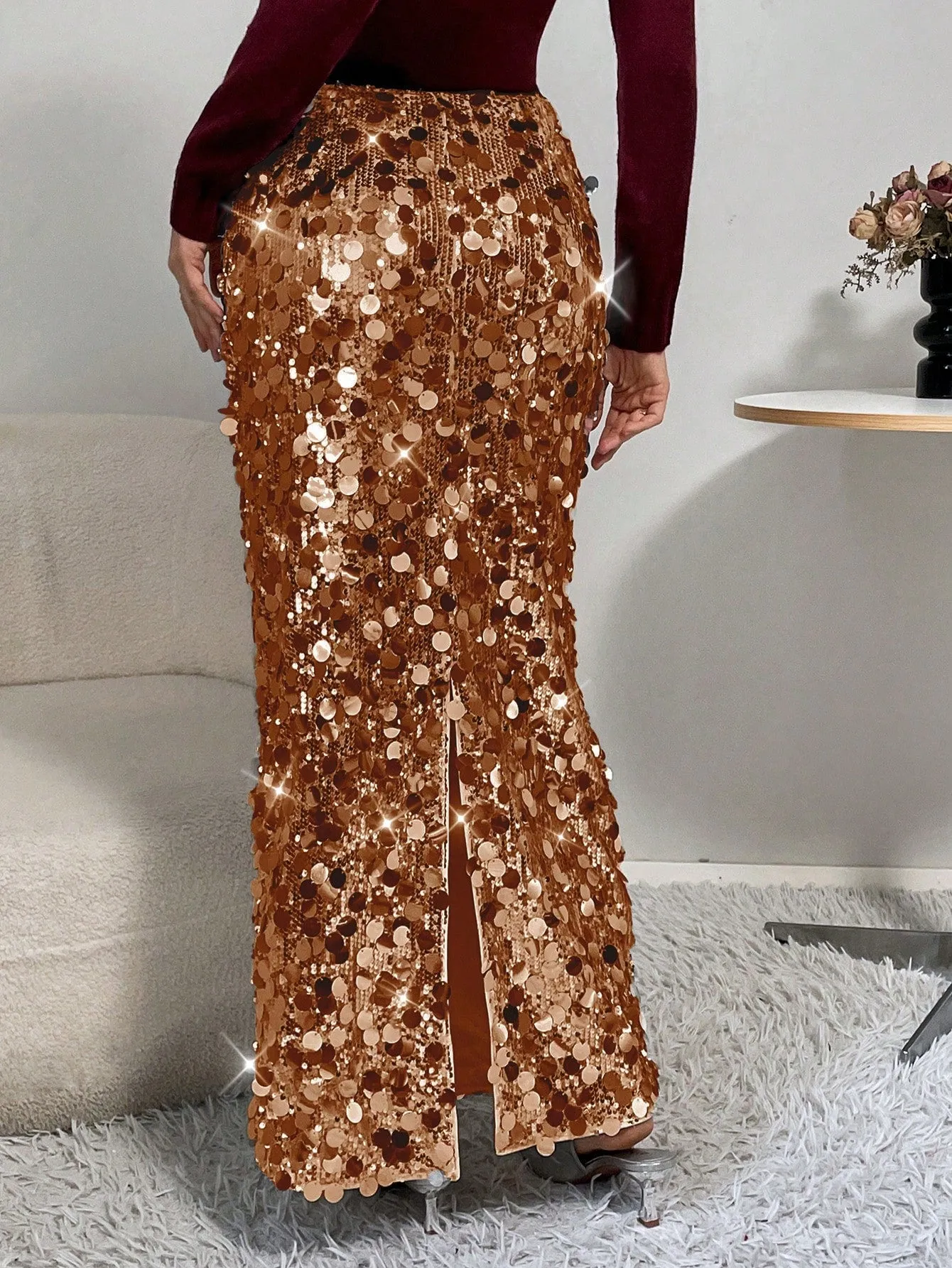 Essnce Women's Sequin Decorated Slim Fit Skirt, For Party & Gathering