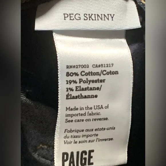 EUC Paige Peg Skinny Jeans Size 27” Dark Blue