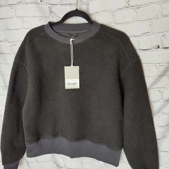 Everlane Womens The ReNew Fleece Oversized Crew Sweatshirt Black XS