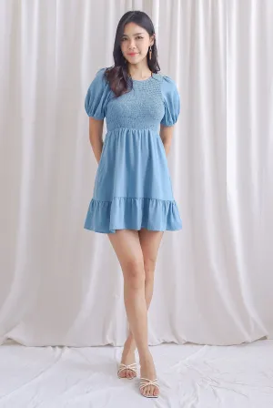 Everleigh Two Ways Smocked Dress Romper In Steel Blue