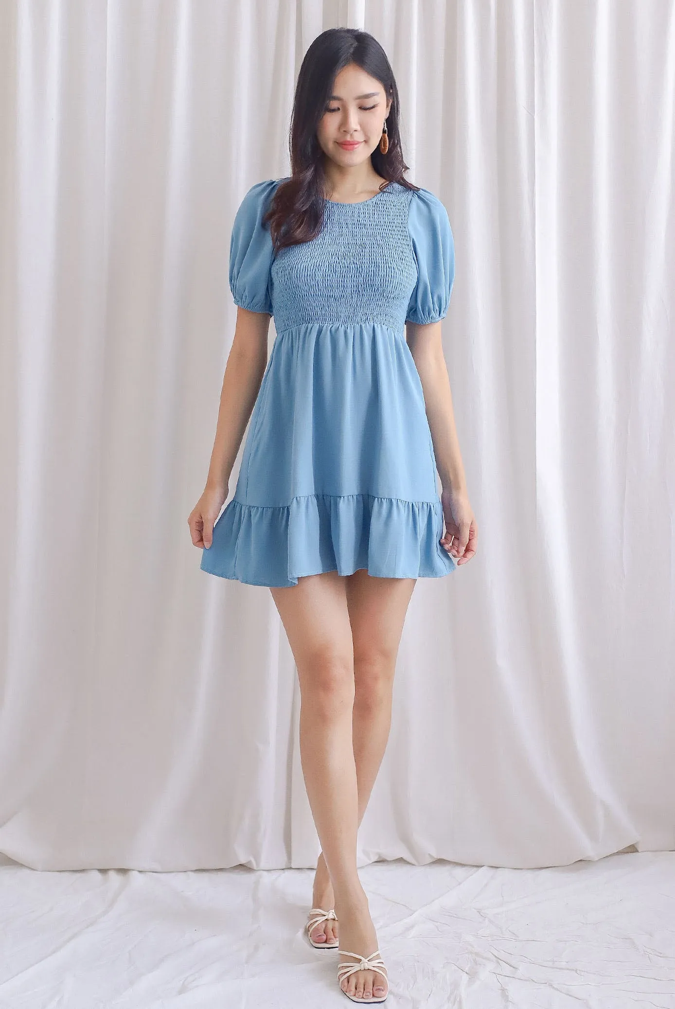Everleigh Two Ways Smocked Dress Romper In Steel Blue