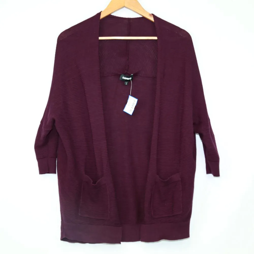 Express Plum Ribbed Open Cardigan (Express)