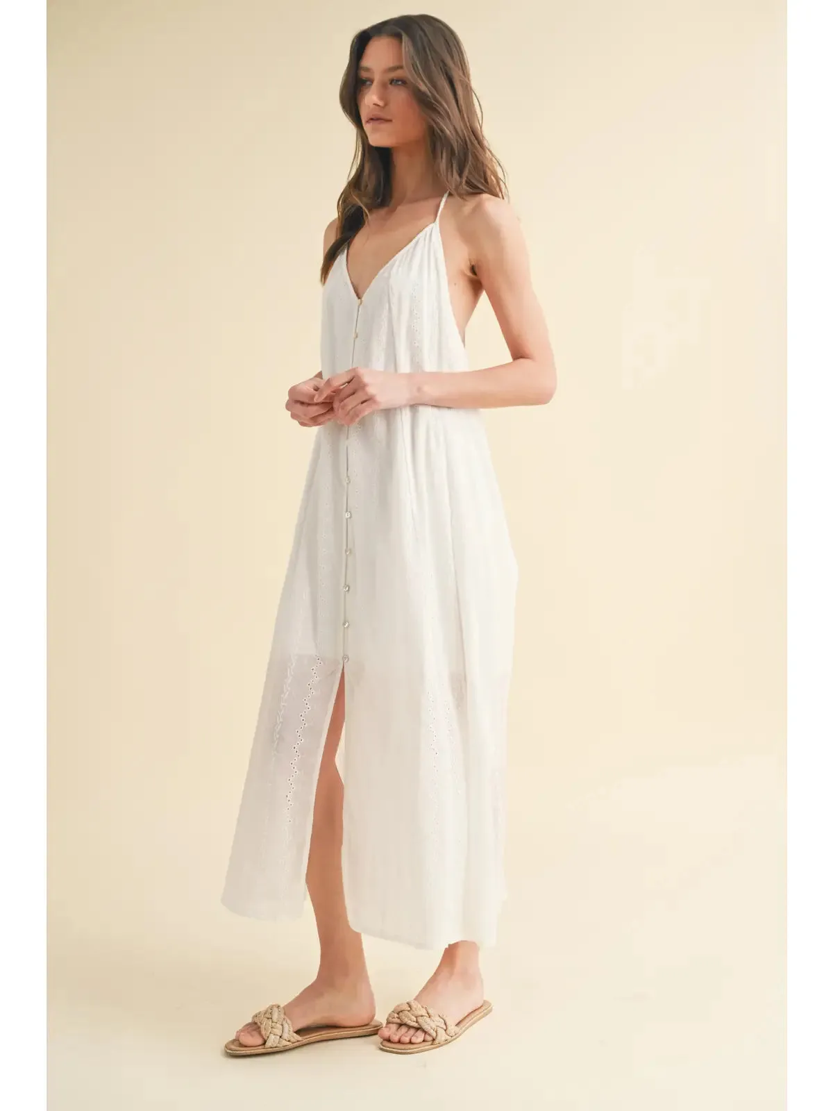 EYELET MIDI DRESS WITH OPEN BACK