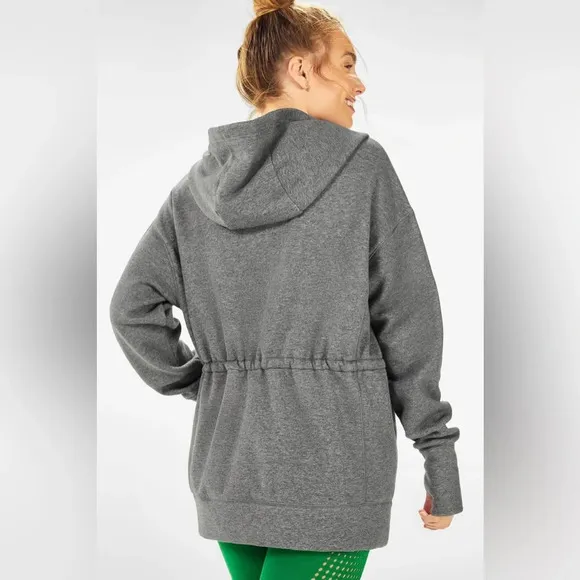 Fabletics Leah Oversized Fleece Zip Up Hoodie in Grey Size M