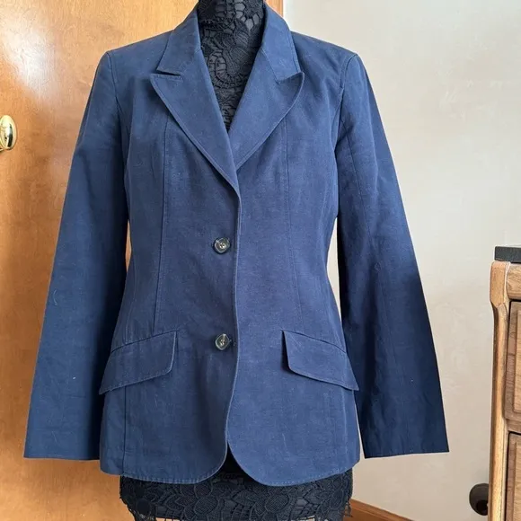 Faconnable Navy Blue Cotton Linen Blazer Jacket Vintage Size 10