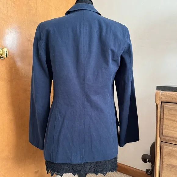 Faconnable Navy Blue Cotton Linen Blazer Jacket Vintage Size 10
