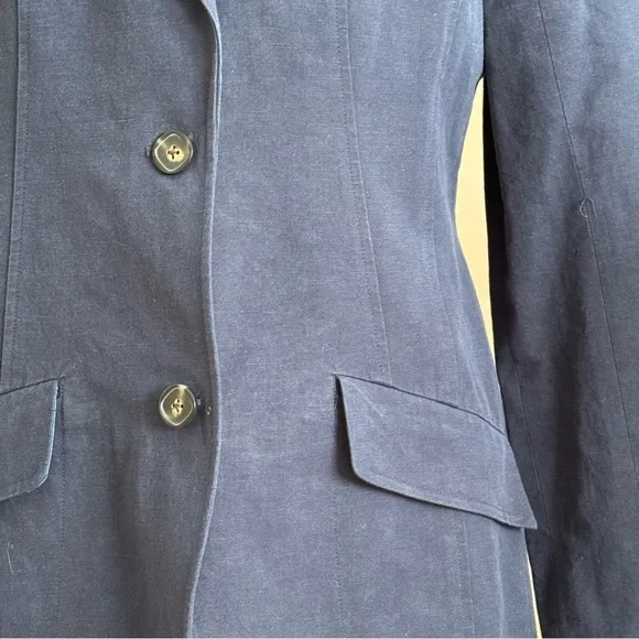 Faconnable Navy Blue Cotton Linen Blazer Jacket Vintage Size 10