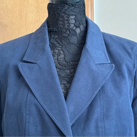Faconnable Navy Blue Cotton Linen Blazer Jacket Vintage Size 10