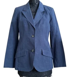 Faconnable Navy Blue Cotton Linen Blazer Jacket Vintage Size 10