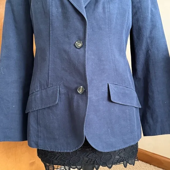 Faconnable Navy Blue Cotton Linen Blazer Jacket Vintage Size 10