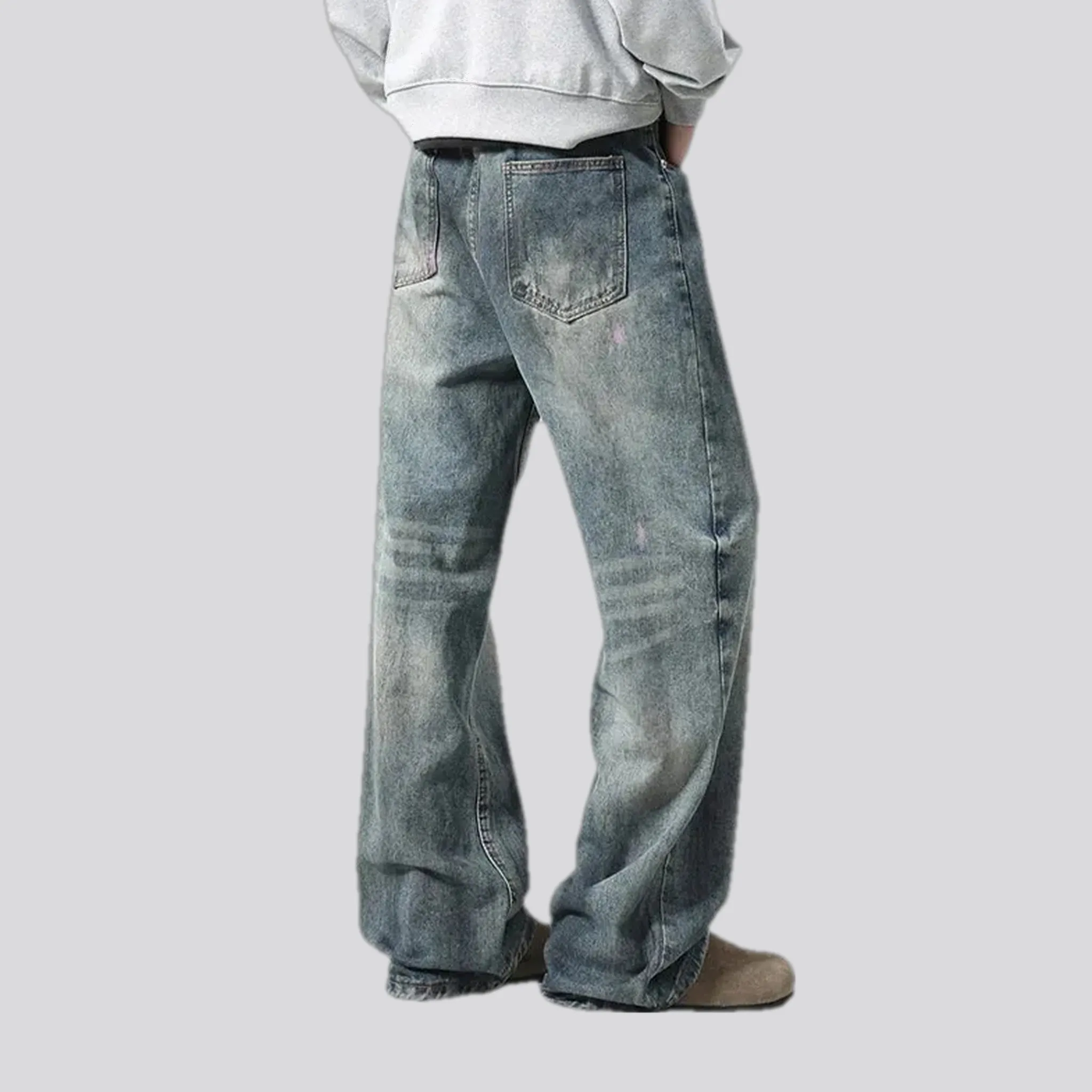 Faded boho baggy-leg men's jeans