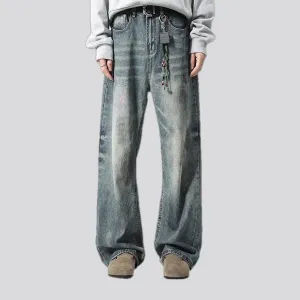 Faded boho baggy-leg men's jeans
