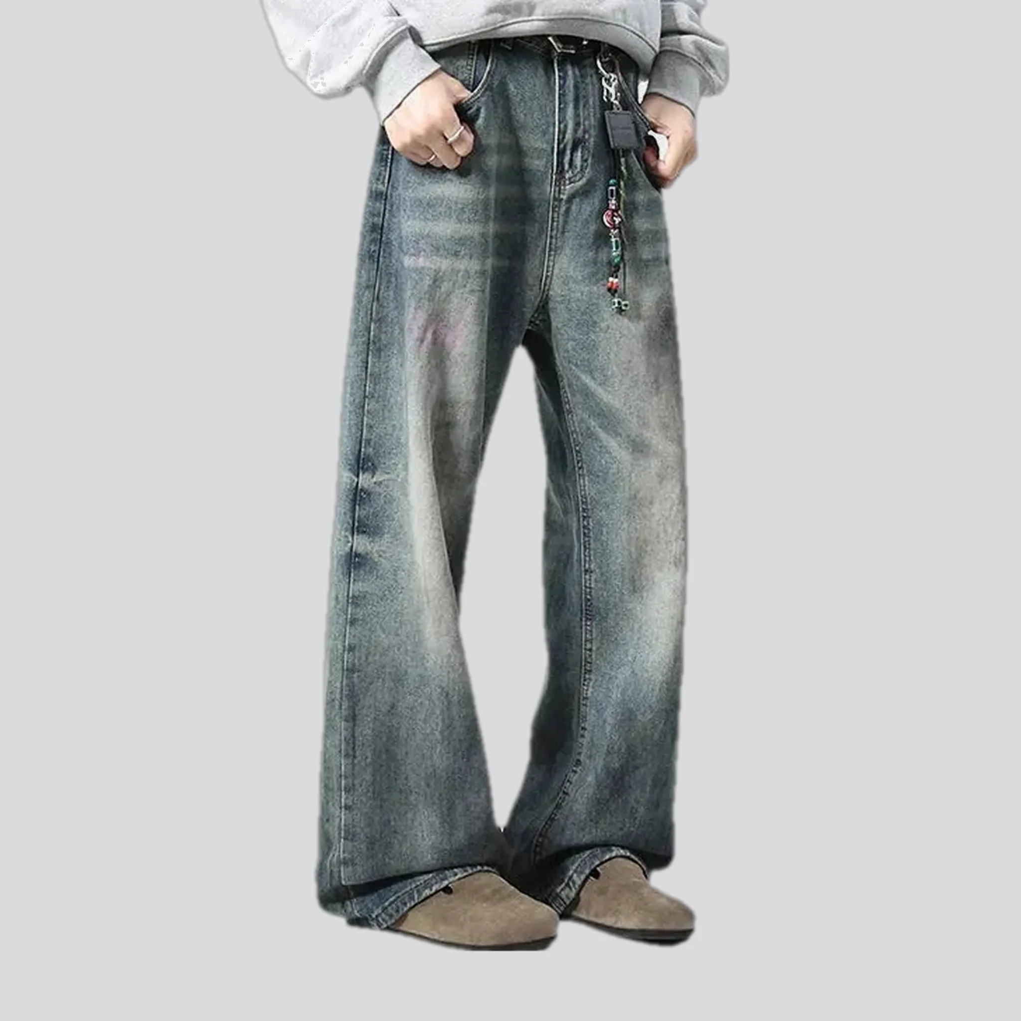 Faded boho baggy-leg men's jeans
